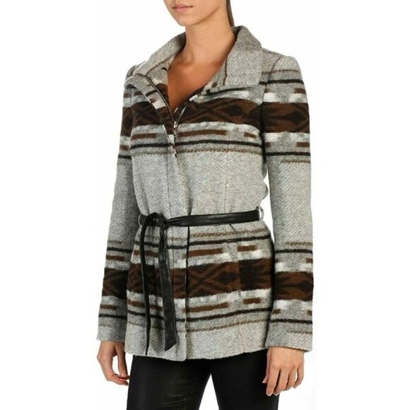 PAIGE HAYLYNN Coat Size Small Heather Grey/Custard/Dark Brown Wool‎ Blend - Picture 1 of 12